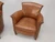 Vintage French Pair of Leather Club Chairs, Matching Settee c1930's