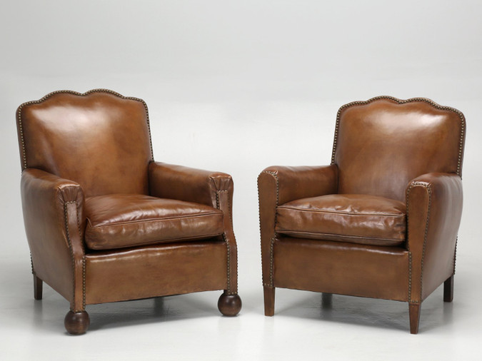 Restored French Art Deco Leather Club Chairs