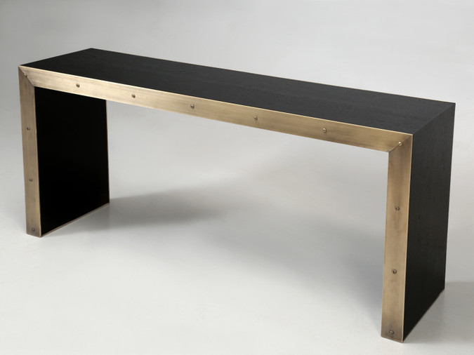 Bronze and Ebonized Wood Console Table Angled