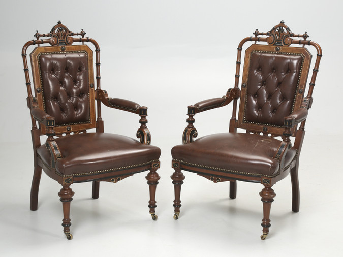 Pair of American Victorian Eastlake Arm Chairs main view