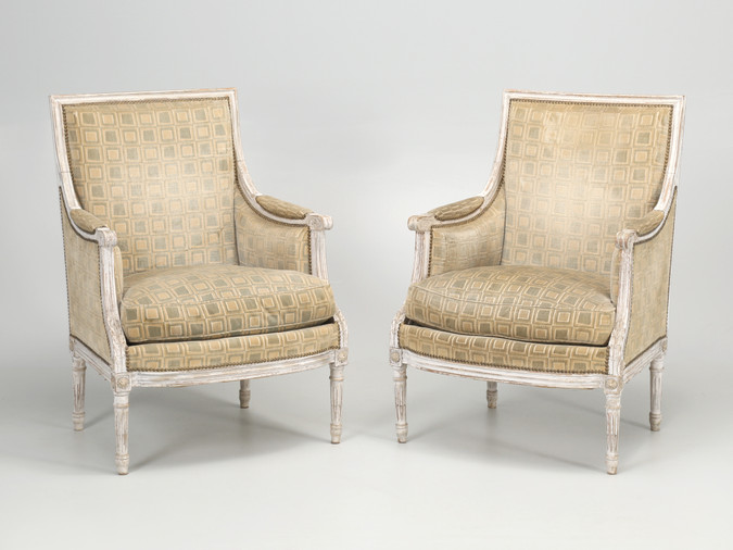 Antique French Pair of Louis XVI Style Bergère Chairs Unrestored