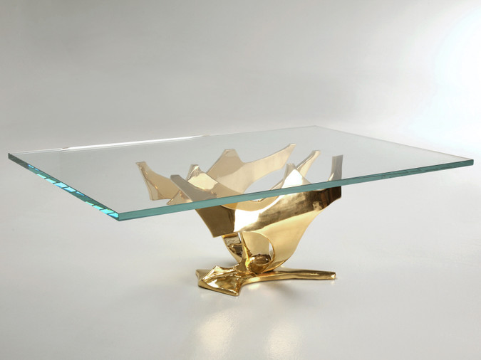 Modern Solid Bronze Gold Plated Coffee Table Base Angled