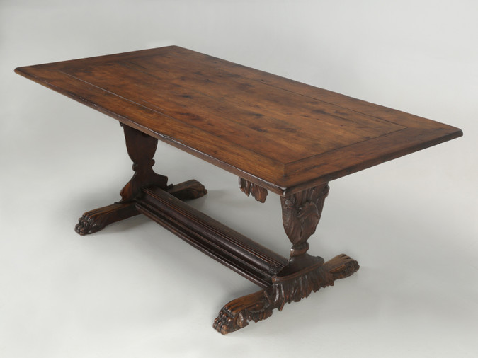 Hand Carved Antique French Walnut Trestle Table Main