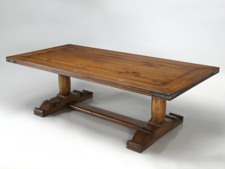 French Inspired Reclaimed Walnut Trestle Table Angled View