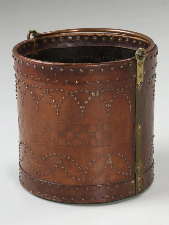 Antique Irish Coal Bucket Covered in Leather main view