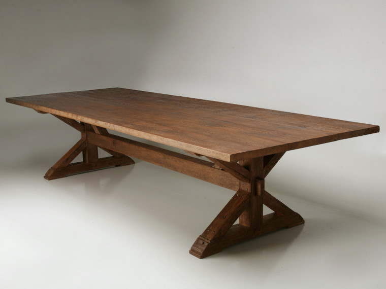 French Inspired Dining or Farm Table Reclaimed White Oak Made to Order Full right side view