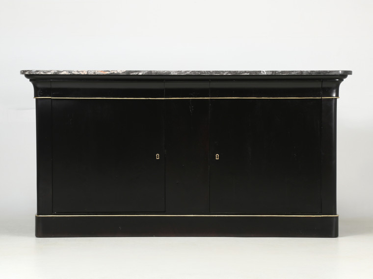 Restored French Louis Philippe Style Buffet Ebonized Grey Marble