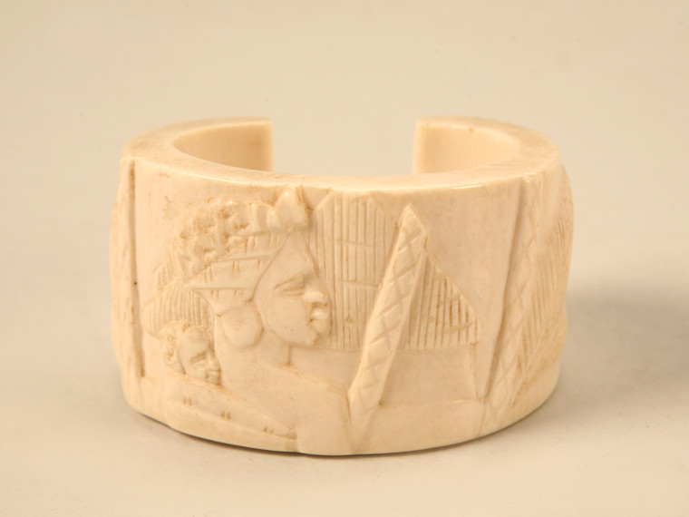 Antique Ivory Tribal Carved Cuff Bracelet