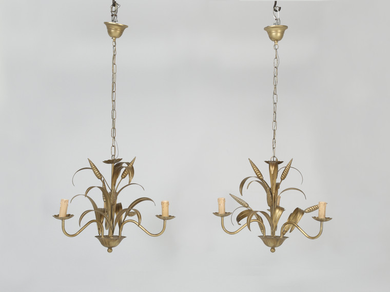 Gilded Pair of Italian Mid-Century Coco Chanel Style Chandeliers  Full View