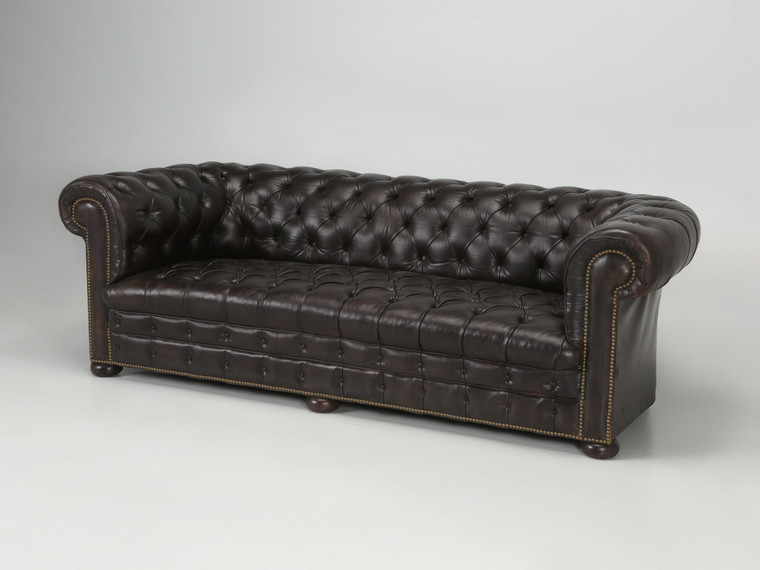 Antique English Tufted Original Leather Chesterfield Sofa | Full