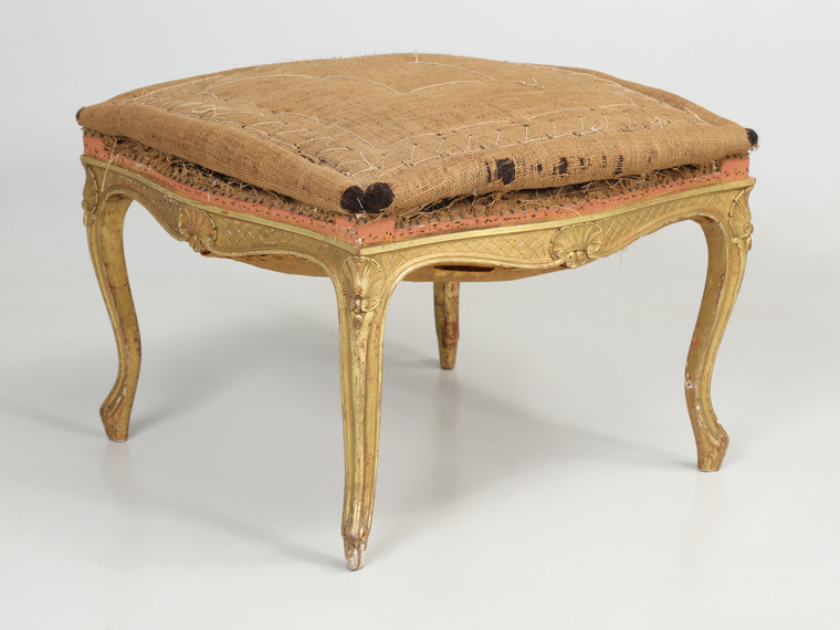 Antique French Louis XV Style Foot Stool, Ottoman Original Water Gilded Finish | Full View