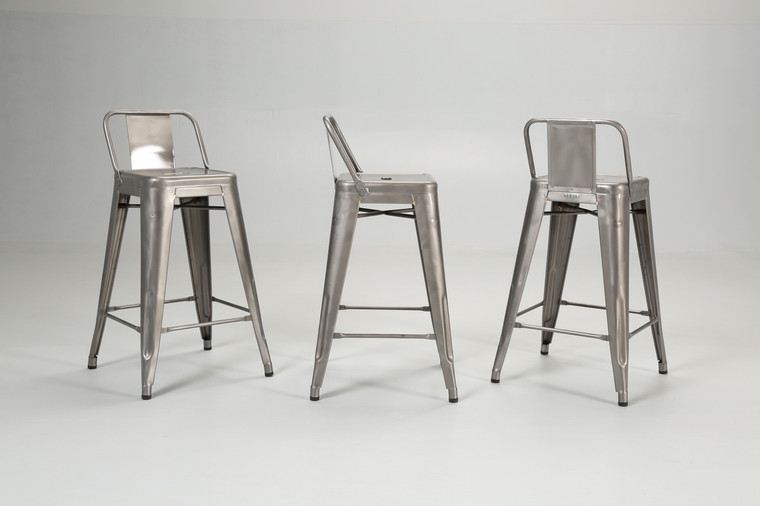 Tolix Glossy Steel Non-Welded Counter Stools (6) w/ Low Back