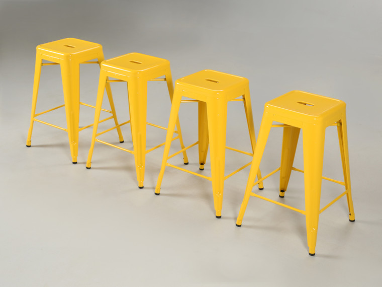 Original Tolix Primary Yellow Counter Stool - Set of 4