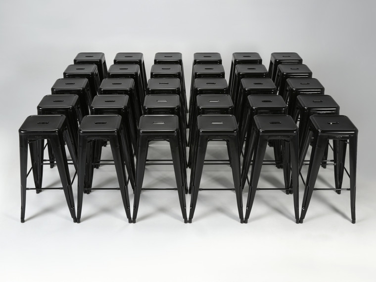 French Made Genuine Tolix High Bar Height Stools in Powder-Coated Glossy Black - Set of 30
