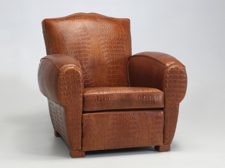 French Art Deco Faux Croc Leather Club Chair