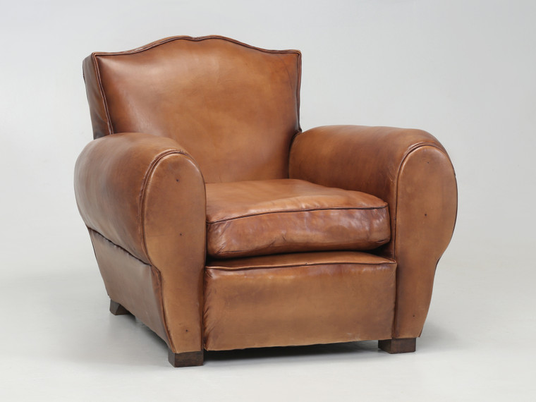 French Club Chair Restored in New Leather c1930s