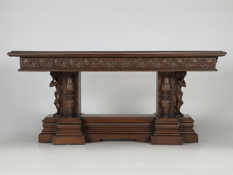 Antique English Mahogany Carved Library Table with Lopers