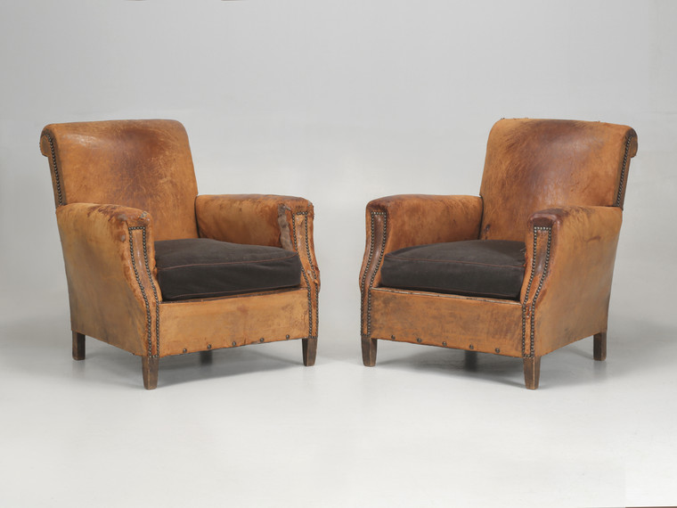 French Leather Club Chairs Restored Internally Cosmetically All Original c1930's