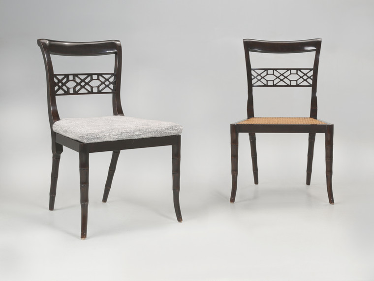 Pair of Regency Style Fretwork Chairs from Iatesta Studio Collection with Cushions