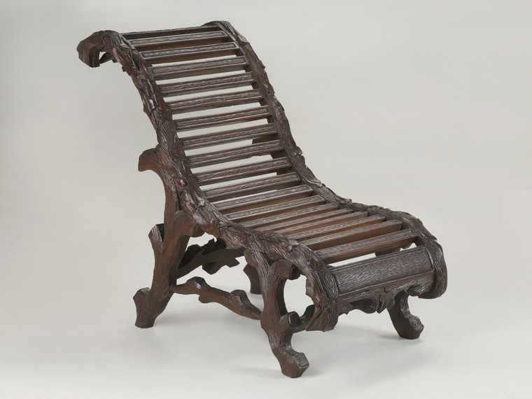 Antique Black Forest Lounge Chair Chaise from Switzerland Part of a Major Collection