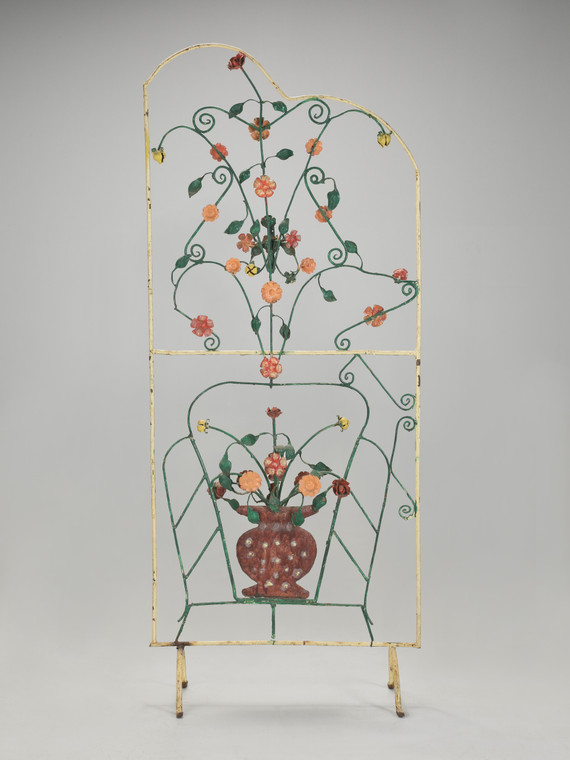 Vintage Italian Painted Metal Flower Motif Screen or Partial Space Divider c1960's