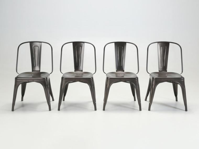 Genuine French Tolix AC Style Steel Stacking Chairs in Warm Gunmetal satin finish - Set of 4
