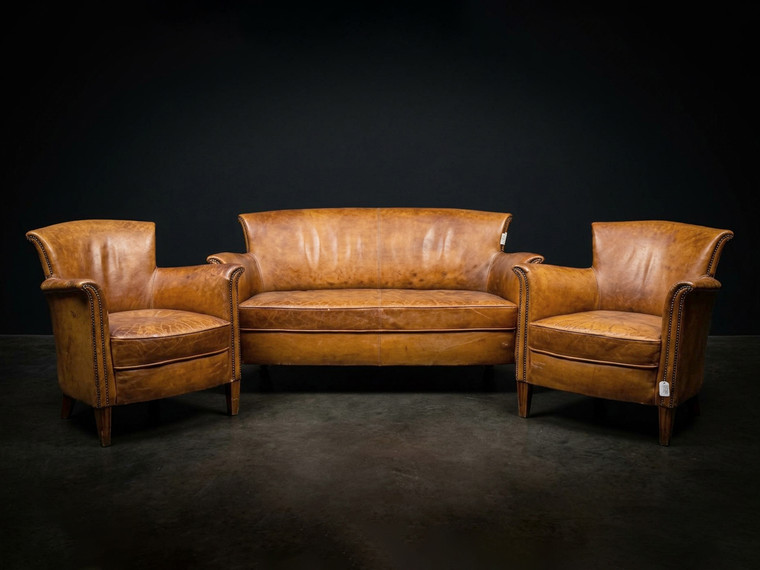 French 40's Leather Club Chairs and Settee - Coming Soon