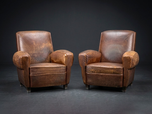 Pair French Leather Club Chairs - Coming Soon