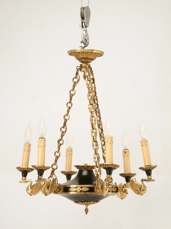 Vintage French Tole Empire Style 6 Light Chandelier