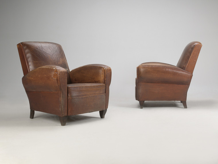 Pair of French Leather Club Chairs