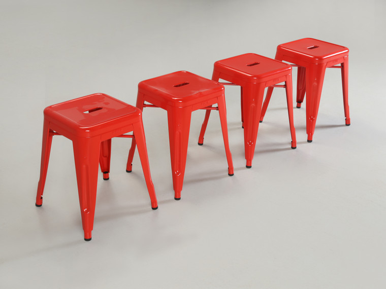 French Made Tolix Stacking  Stools Dining Table Height Chile Pepper Red - Set of (4)