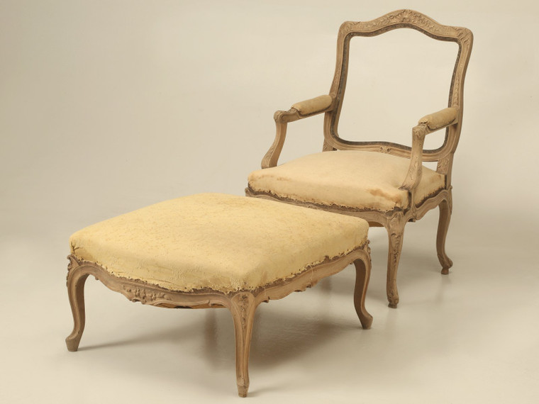 French Antique Duchesse Brisée or Lounge Chair and Ottoman Angled View