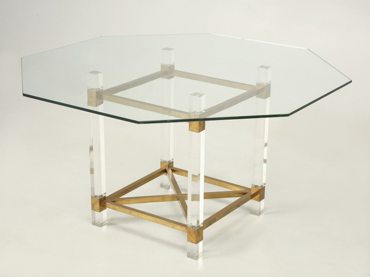 French Acrylic and Brass Dining Table Main