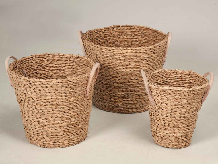 Woven Baskets with Handles (Set of 3)