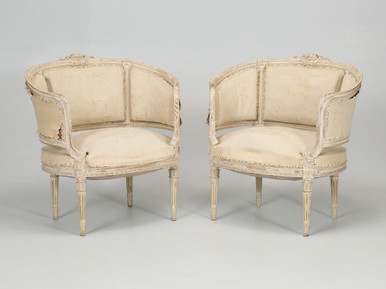 Antique Pair of French Louis XVI Style Arm Chairs Original Paint