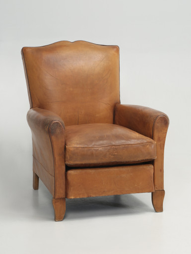Vintage French Club Chair | All Original Leather, Restored
