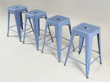 最終値下　TOLIX トリックス H STOOL H75 水色 ② Original French Tolix Powder Blue Stacking Counter Stools - Set of (4)