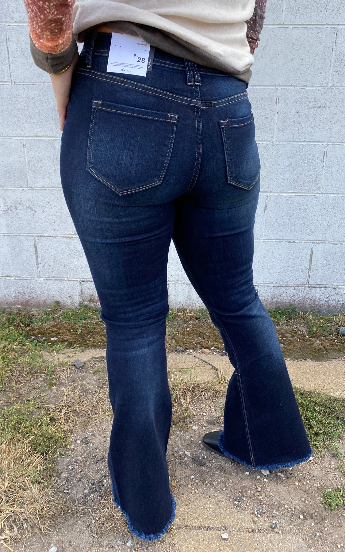 KanCan Dark/Distressed High Rise Button Fly Flare Jean - Sublime Boutique
