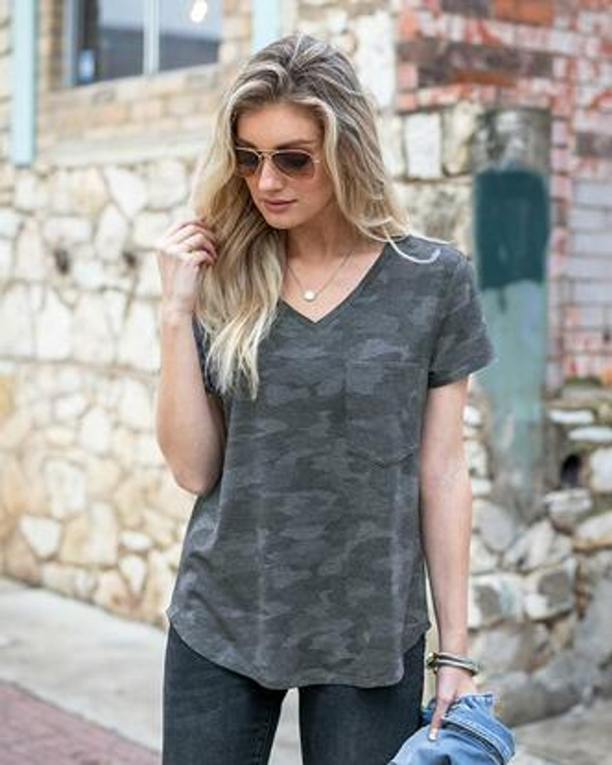 Glam Camo V-Neck