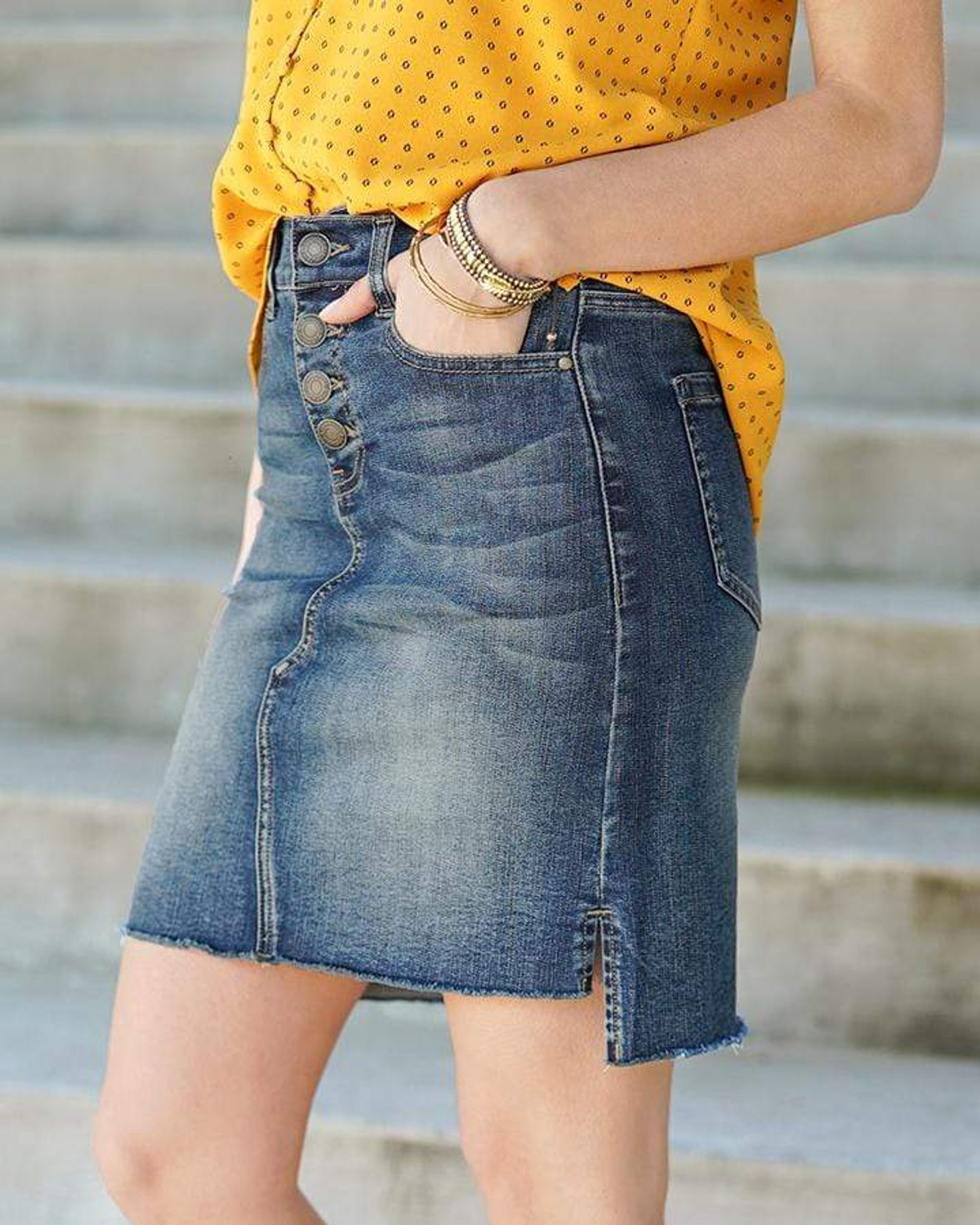 Button-Front Denim Skirt