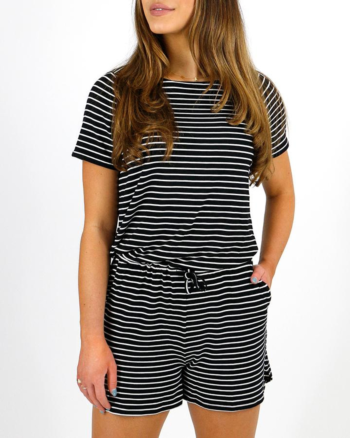 Grey Striped Short Sleeve Jersey Playsuit