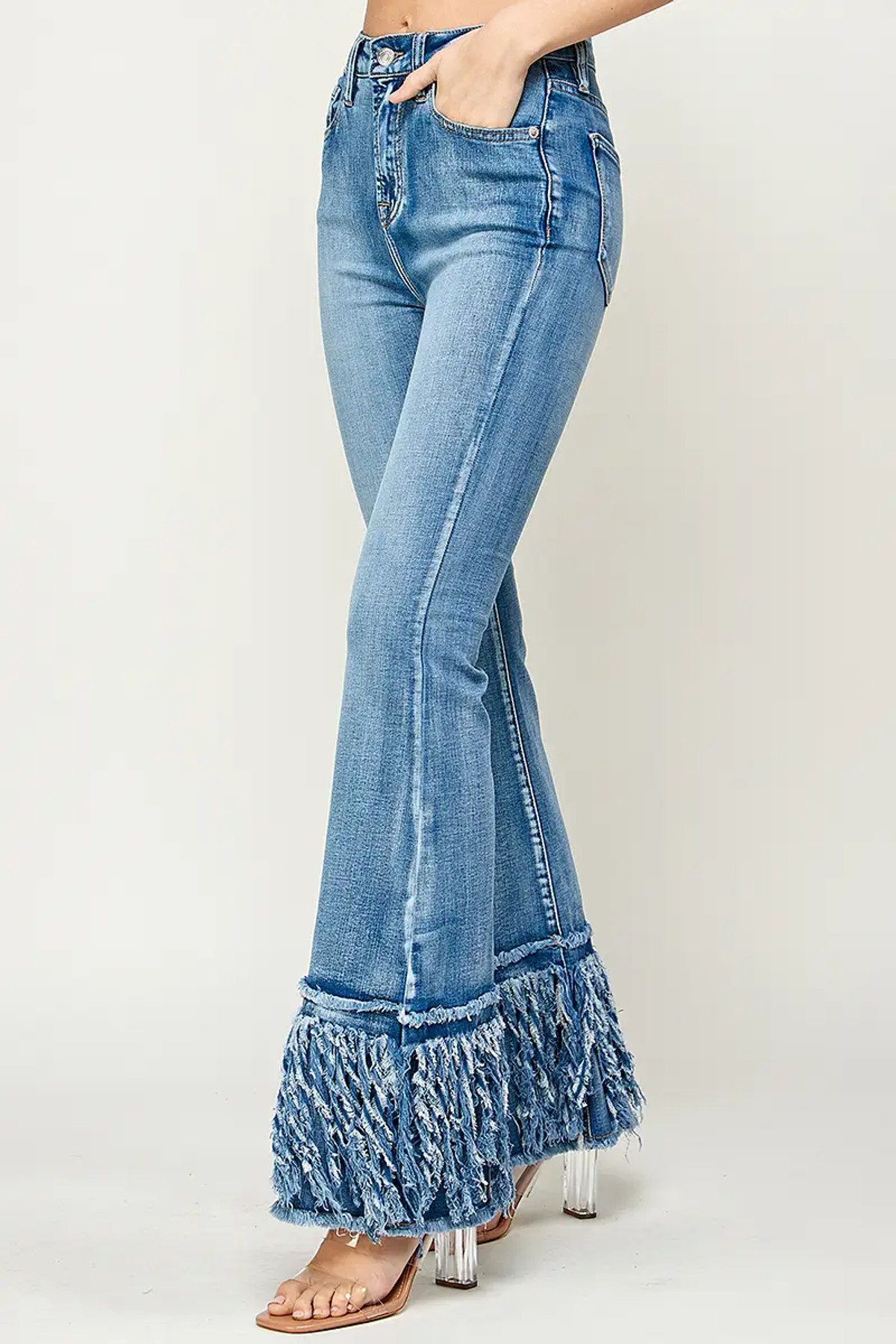 I&M Jeans - High Rise - Frayed Flare - Medium Wash - Sublime Boutique