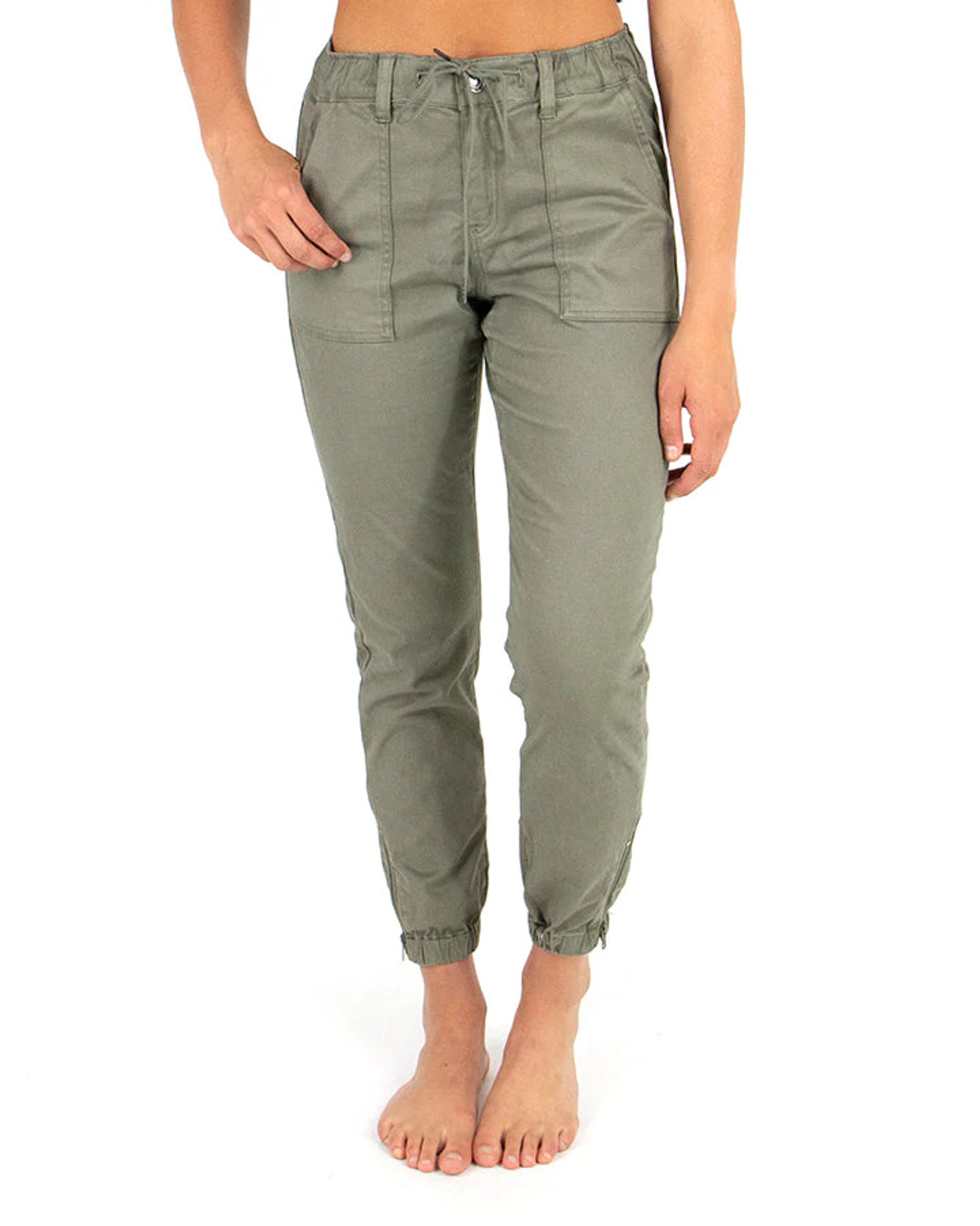 Plus Size Linen Blend frayed edge jogger pants in olive – Esme and