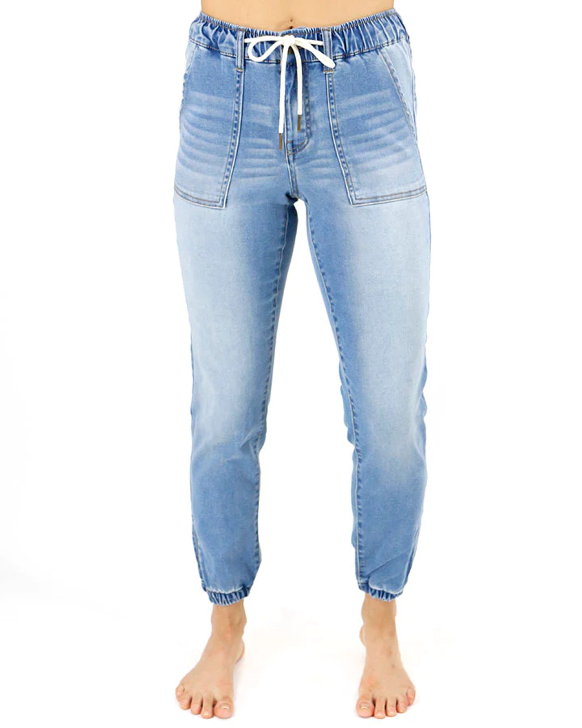 Grace and Lace-Denim Joggers- Light Mid Wash - Sublime Boutique