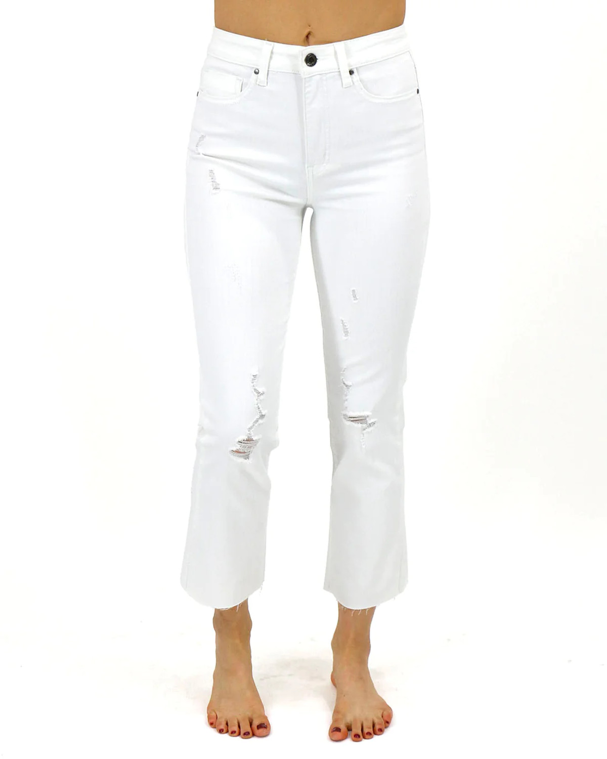 Grace and Lace- Mel's Fave Distressed Straight Leg Cropped Denim