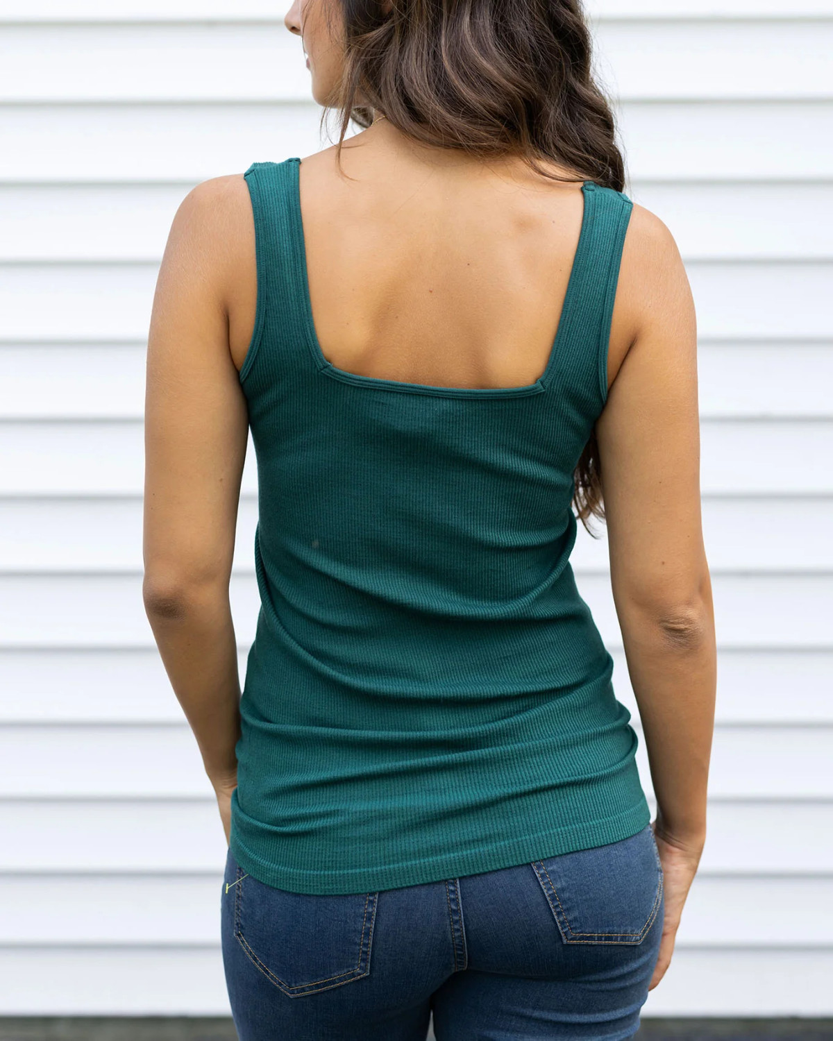 Grace and Lace- Micro Ribbed Square Neck Perfect Fit Tank in Emerald