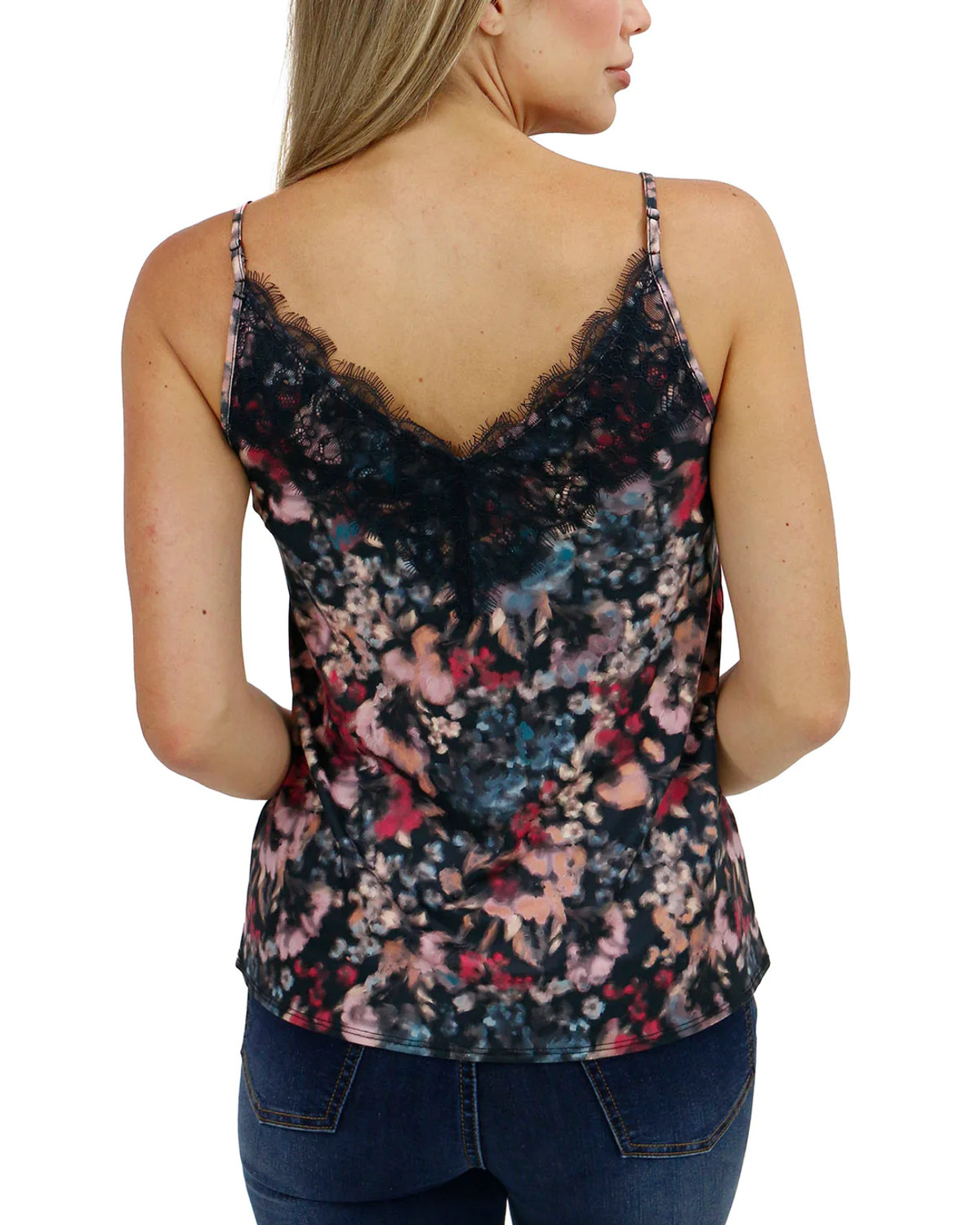 Floral Lace Trimmed Ribbon Accented Cami Top