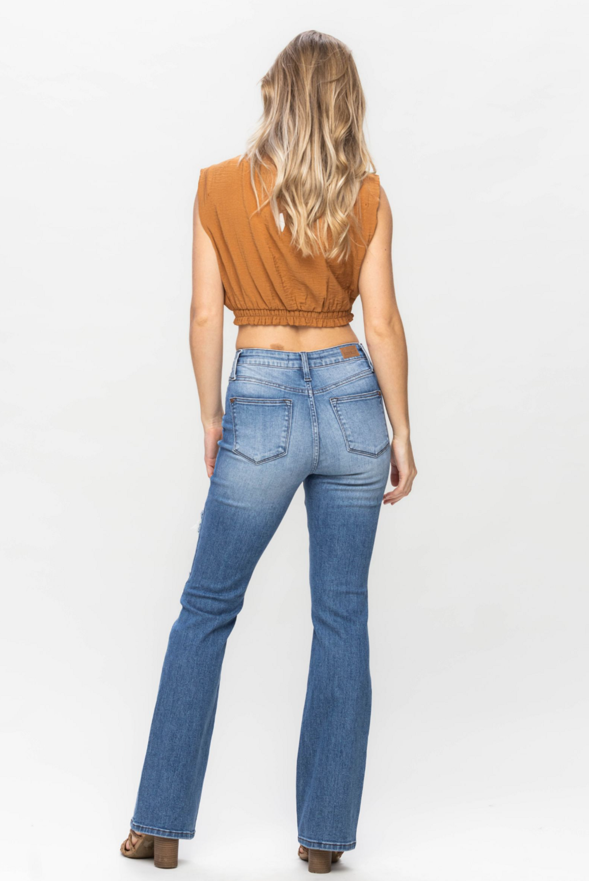 Judy Blue- Mid Rise Plaid Patch Detail Bootcut Jeans - Plus Size