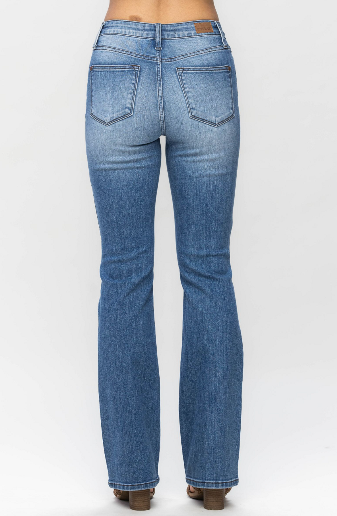 Judy Blue- Mid Rise Plaid Patch Detail Bootcut Jeans - Plus Size