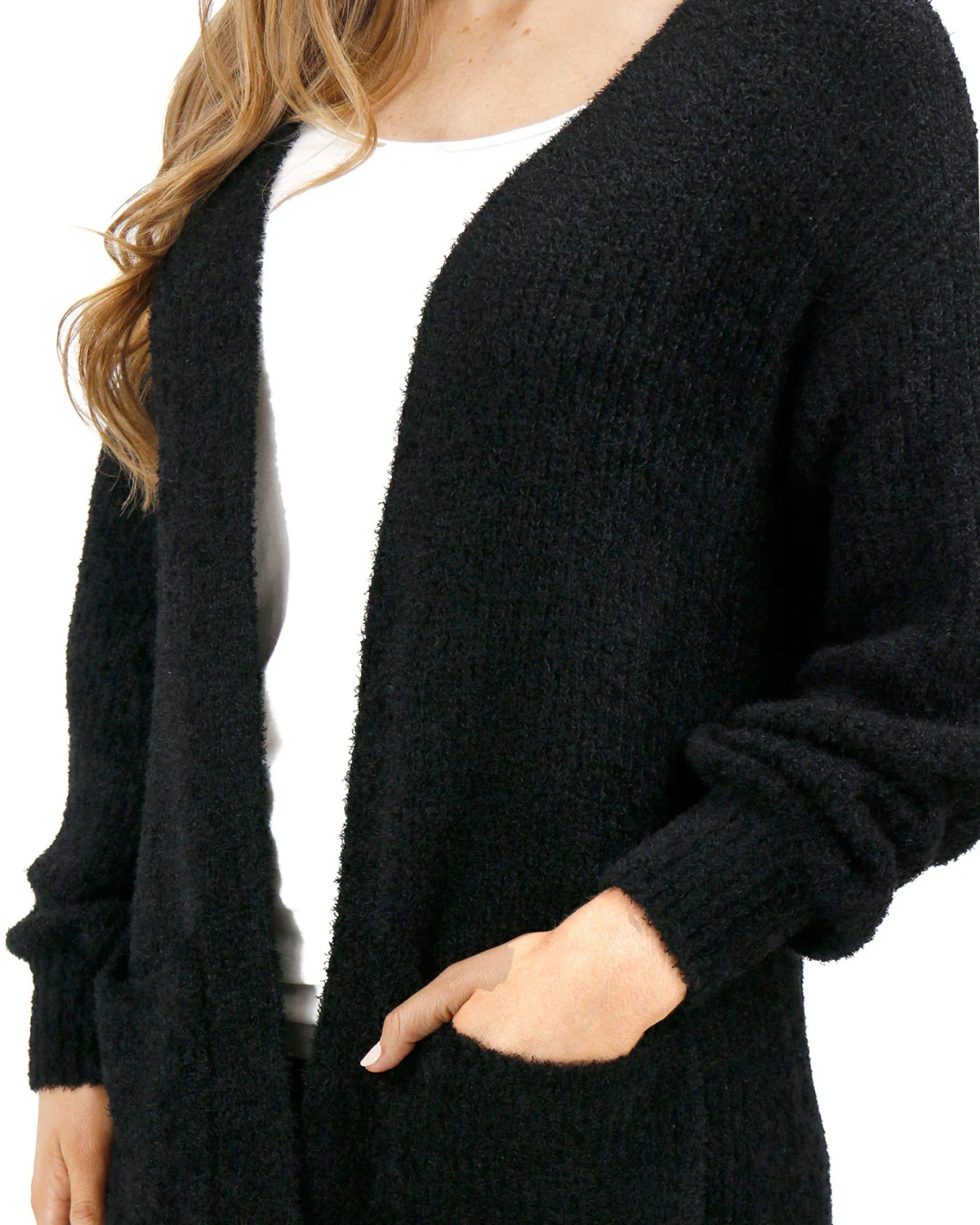 Grace and LaceOversized Knit Fuzzy Cardigan - Black